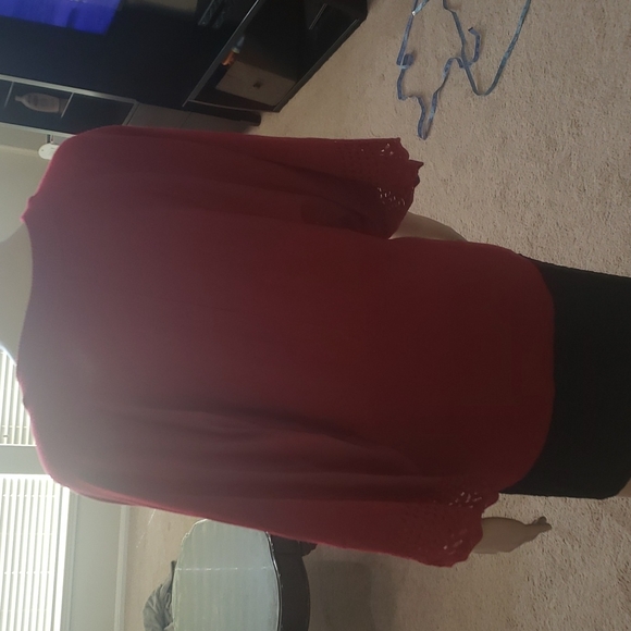 AB Studio xl deep vneck ring necklace perforated flutter sleeve ruby red - Picture 5 of 7